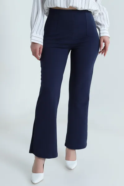 Lacivert Jakarlı Crep Likralı Kadın Pantolon 491084