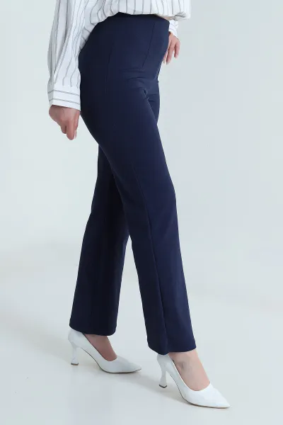 Lacivert Jakarlı Crep Likralı Kadın Pantolon 491084