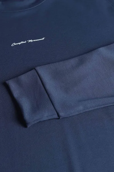 Lacivert Kabartma Yazılı Bisiklet Yaka Erkek Sweatshirt 396892
