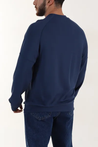 Lacivert Kabartma Yazılı Bisiklet Yaka Erkek Sweatshirt 396892