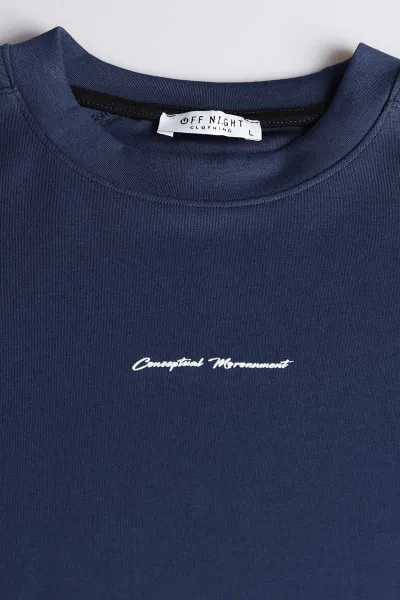 Lacivert Kabartma Yazılı Bisiklet Yaka Erkek Sweatshirt 396892