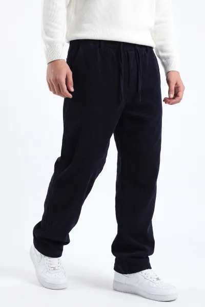 Lacivert Kadife Baggy Yeni Sezon Belden Bağlamalı Erkek Pantolon 493159