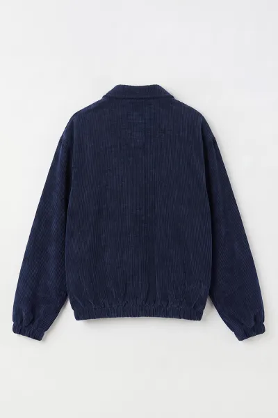 Lacivert Kadife Oversize Fermuarlı Erkek Ceket 491699