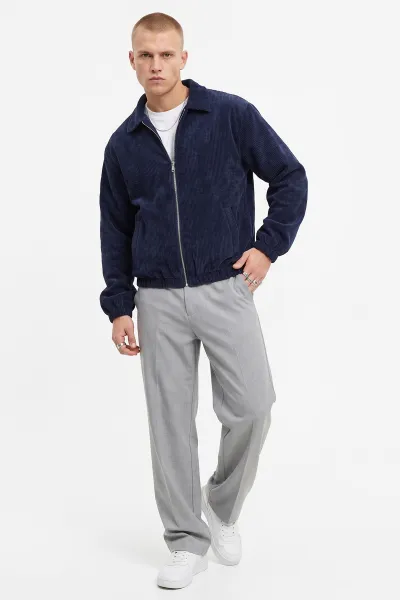 Lacivert Kadife Oversize Fermuarlı Erkek Ceket 491699