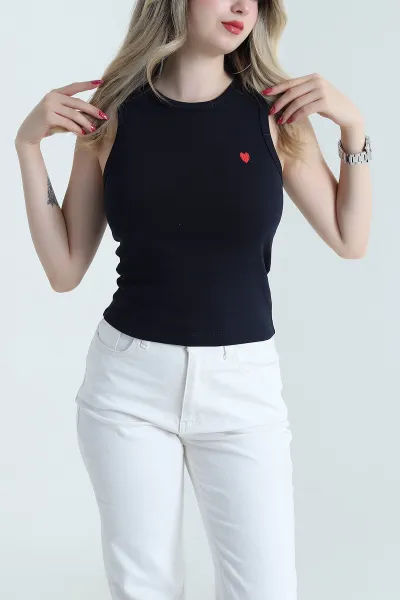Lacivert Kalp Nakışlı Kadın Atlet 475693