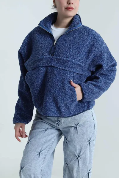 Lacivert Kangru Cep Detay Teddy Kadın Sweat 492642