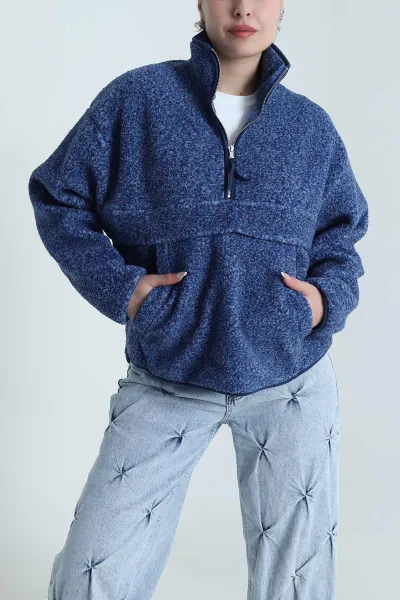 Lacivert Kangru Cep Detay Teddy Kadın Sweat 492642