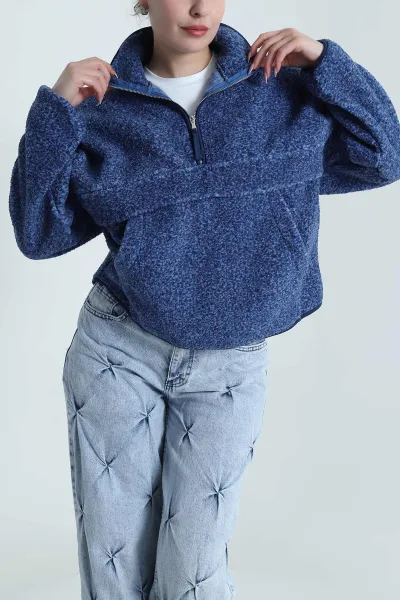 Lacivert Kangru Cep Detay Teddy Kadın Sweat 492642