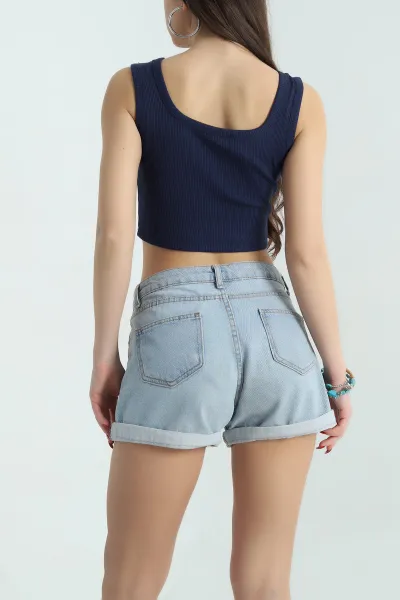 Lacivert Kare Yaka Crop Atlet 336809