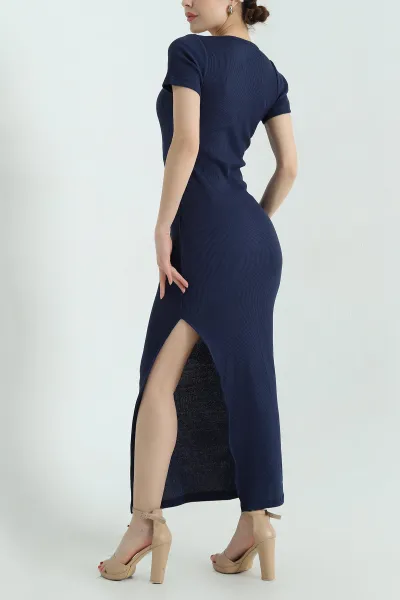 Lacivert Kare Yaka Fitilli Elbise 336818