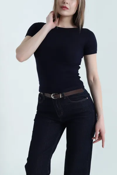 Lacivert Kayık Yaka Buzzy Kadın Bluz 439600