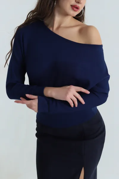 Lacivert Kayık Yaka Oysho Kadın Bluz 408585
