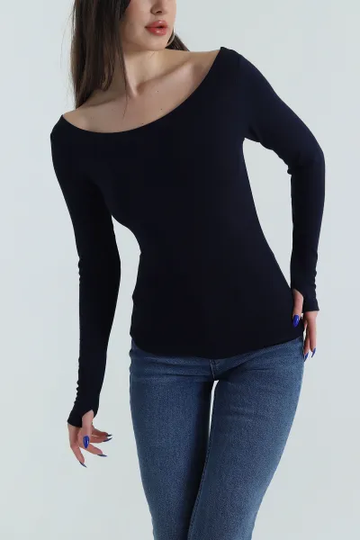 Lacivert Kayık Yaka Oysho Kadın Bluz 426702