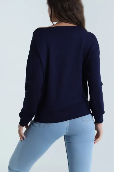 Lacivert Kayık Yaka Oysho Kadın Bluz 485726