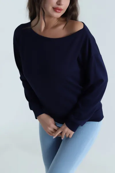 Lacivert Kayık Yaka Oysho Kadın Bluz 485726