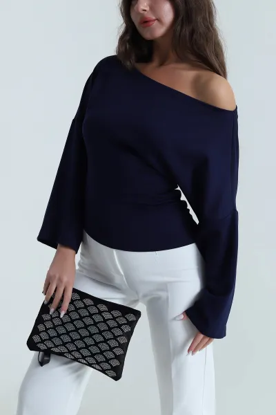 Lacivert Kayık Yaka Oysho Kadın Bluz 485735