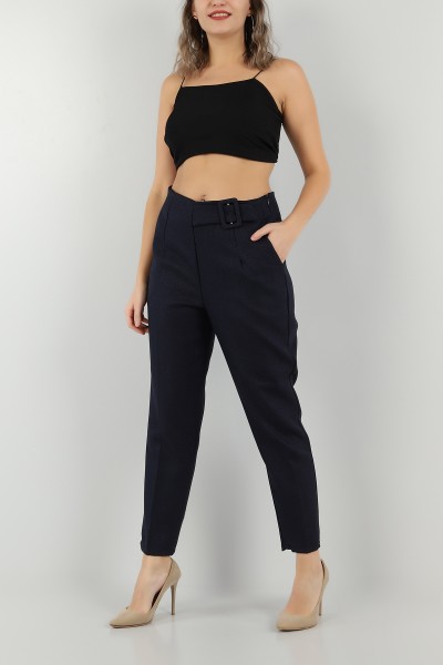 Lacivert Kemer Detay Yün Efek Pantolon -T 149018