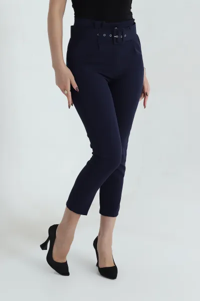 Lacivert Kemerli Dabıl Kadın Pantolon 410258