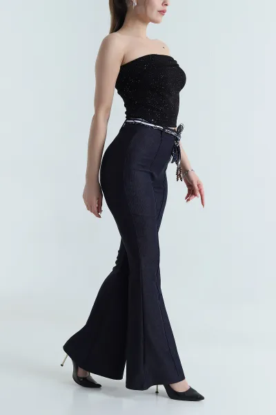 Lacivert Kemerli Massimo Kadın Pantolon 489854