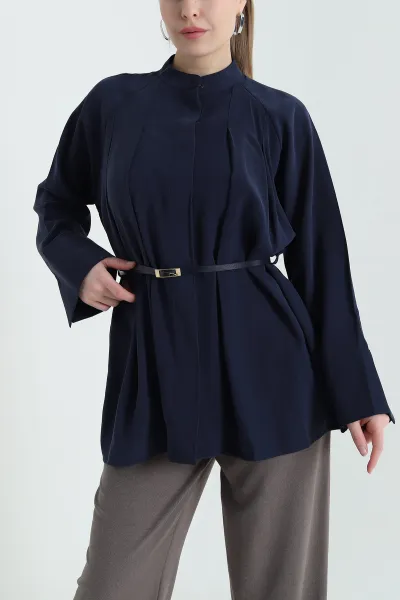 Lacivert Kemerli Modal Kadın Gömlek Tunik 431170