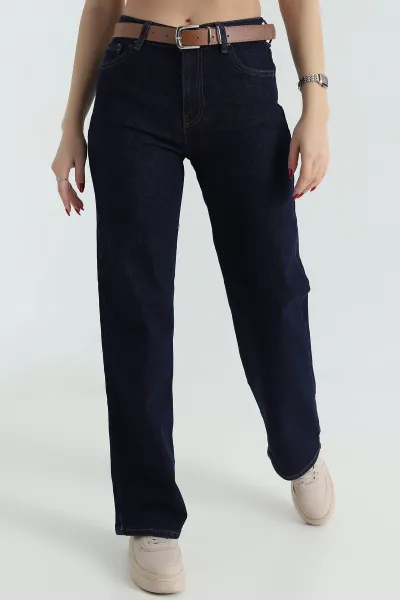 Lacivert Kemerli Palazzo Kadın Kot Pantolon 417085