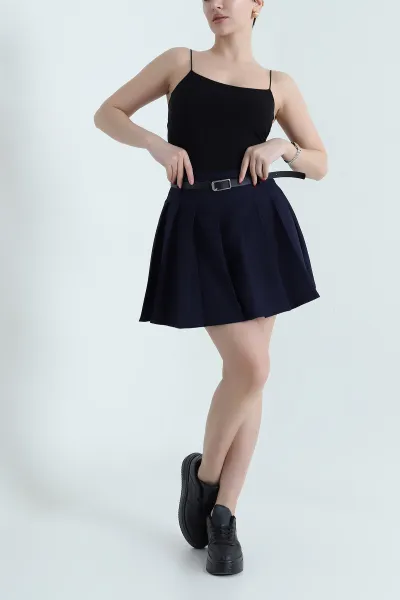 lacivert-kemerli-pileli-kadin-etek-440190