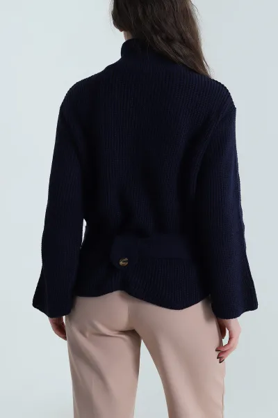 Lacivert Kemerli Triko Kadın Hırka 498238