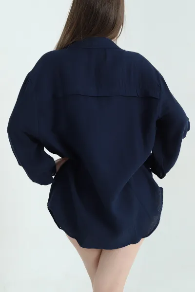 Lacivert Müslin Bayan Gömlek Tunik 336948