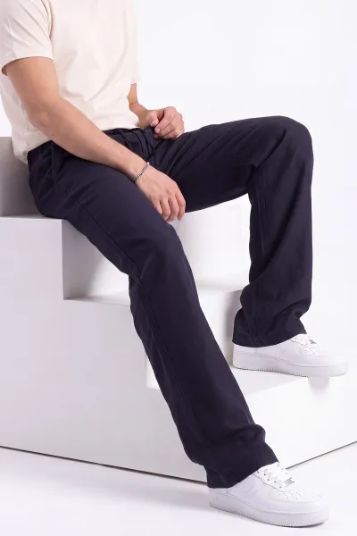 Lacivert Keten Yeni Sezon Baggy Belden Bağlamalı Erkek Pantolon 462734