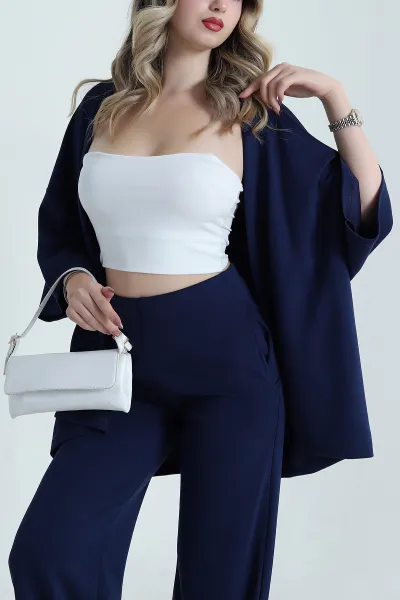Lacivert Kimono Pantolon Kadın İkili Takım 479532