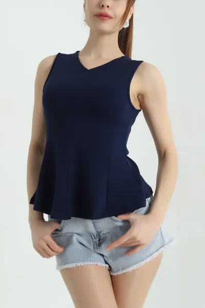 Lacivert Kolsuz Likralı Modal Kadın Bluz 362407