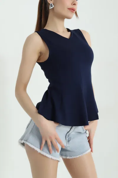 Lacivert Kolsuz Likralı Modal Kadın Bluz 362407