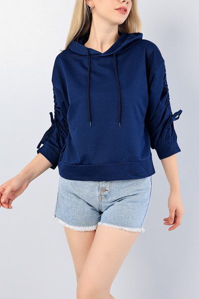 Lacivert Kolu Büzgülü Bayan Sweat 78480