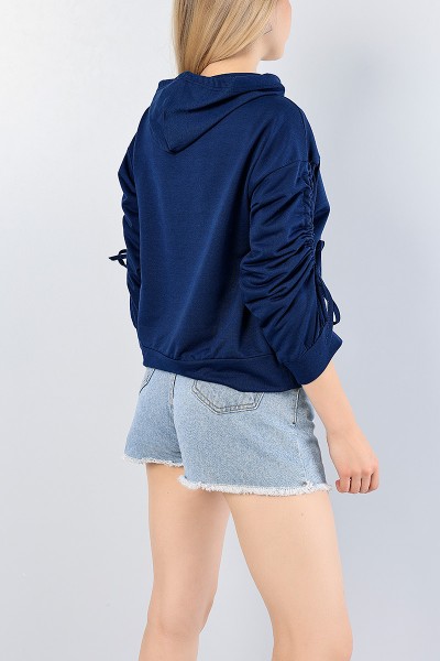 Lacivert Kolu Büzgülü Bayan Sweat 78480