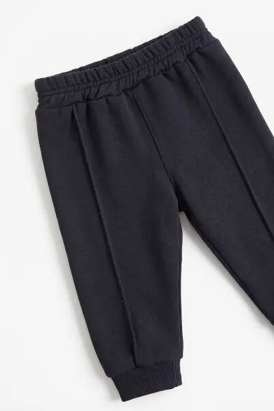 Lacivert Krem (1-5 Yaş) Çizgili Yakadan Yarım Fermuarlı Sweatli 3 İp Şardonlu Erkek Çocuk Takım 498783