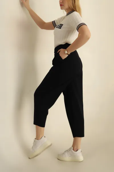 Lacivert Krep Kumaş Havuç Pantolon 265008