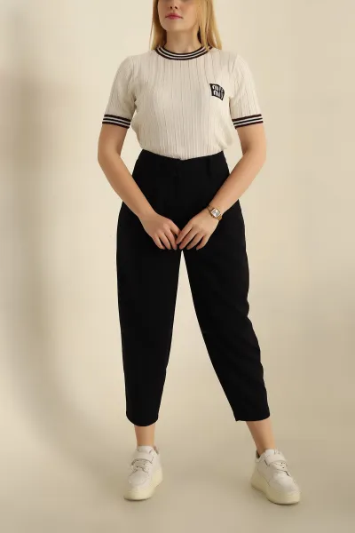 Lacivert Krep Kumaş Havuç Pantolon 265008