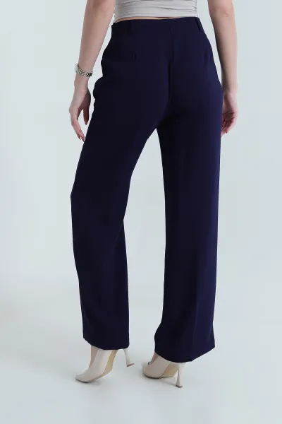 Lacivert Krep Tencel Fermuarlı Cepli Kadın Pantolon 438806