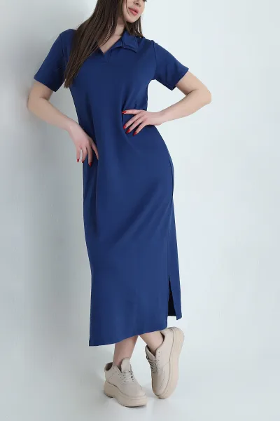 Lacivert Kristal Kumaş Kadın Elbise 439407