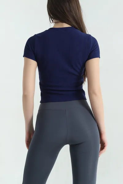 Lacivert Kurdela Tasarım Ottoman Bluz 356009