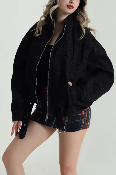 Lacivert Kuşaklı Astarlı Denim Modal Mont 488852