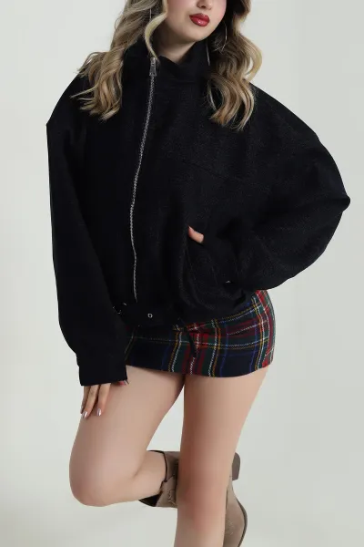 Lacivert Kuşaklı Astarlı Denim Modal Mont 488852