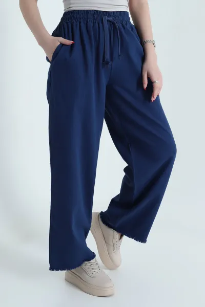 Lacivert Lazer Bol Paça Gabardin Kadın Pantolon 439163
