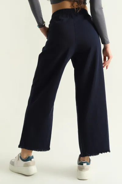 Lacivert Lazer Kesim Bel Lastikli Bayan Gabardin Pantolon 332716