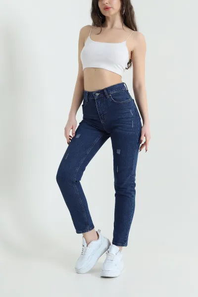 Lacivert Lazer Kesim Comfort Likralı Kadın Kot Pantolonu 432038