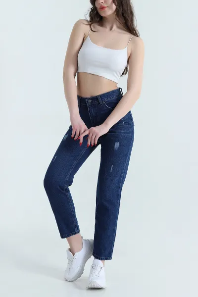 Lacivert Lazer Kesim Mom Kadın Kot Pantolon 445171