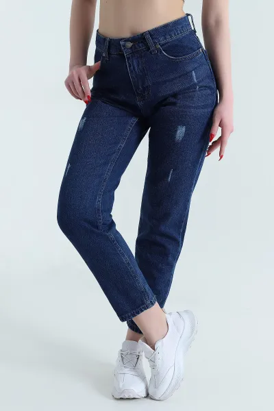 Lacivert Lazer Kesim Mom Kadın Kot Pantolon 445171
