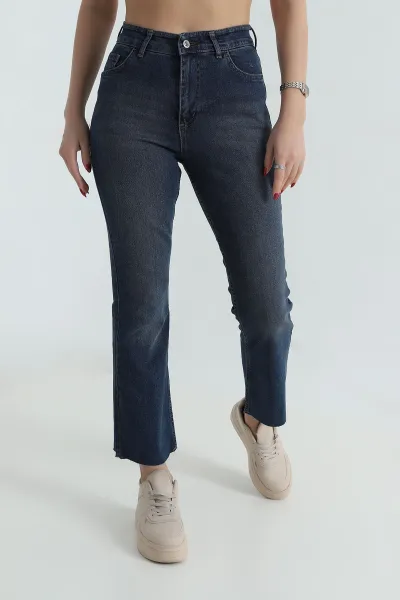 Lacivert Lazer Paça Likralı Kadın Kot Pantolon 409594