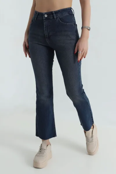 Lacivert Lazer Paça Likralı Kadın Kot Pantolon 409594
