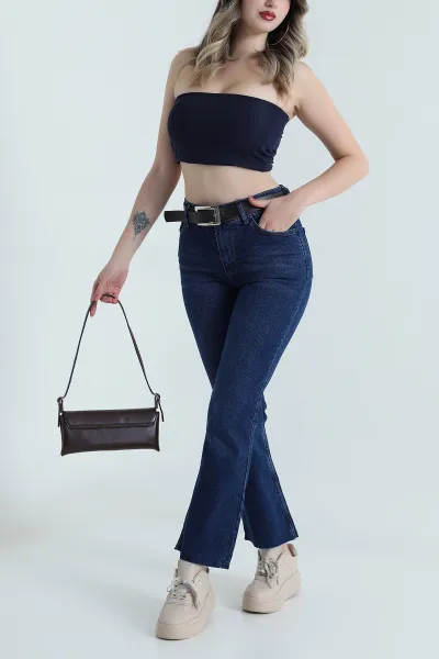 Lacivert Lazer Paça Likralı Kadın Kot Pantolon 493314